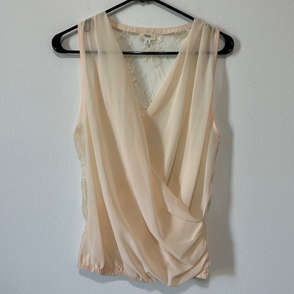 Tobi Sheer Blush Tank Top with Lace Back - S - Picture 3 of 12